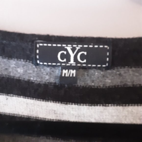 CYC Black White Grey Striped V-neck Sweater, Cotton Cashmere Blend | Med - Picture 12 of 14